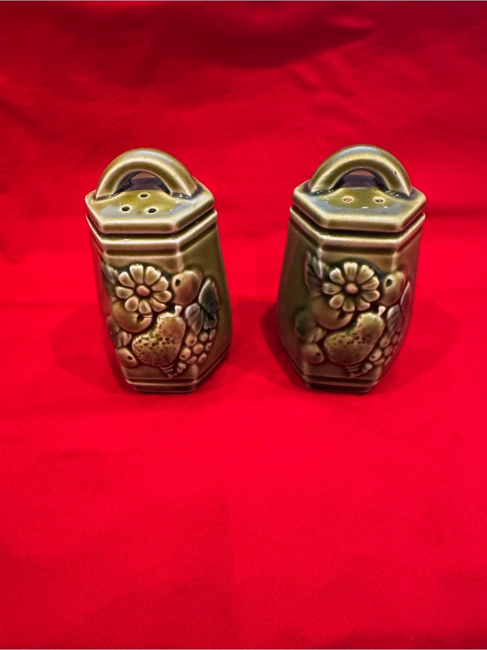 Vintage Green Ceramic Salt and Pepper Shakers